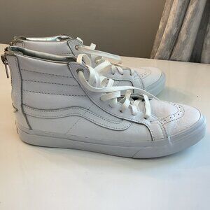 VANS Off the Wall, Sk8 Hi Sneakers, White, Men's, Size 7.5, Zipper Back, Silver